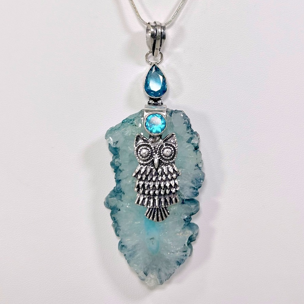 XL Solar Quartz 925 🦉 Owl Gemstone Pendant
